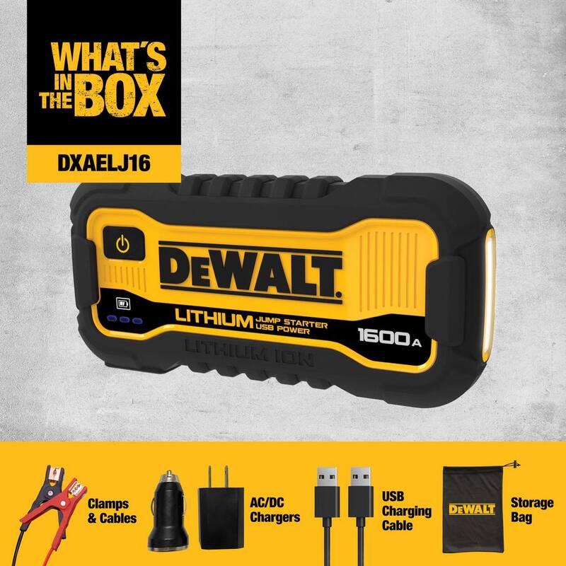 DEWALT 1600 Peak Amp Lithium Jump Starter with USB Power Bank - DXAELJ16