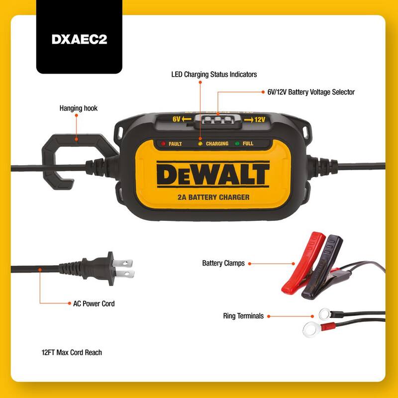 DEWALT Professional 2 Amp Automotive Battery Charger and Maintainer - DXAEC2