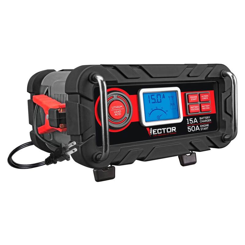 VECTOR 15 Amp Automatic 12V Battery Charger with 50 Amp Engine Start and Alternator Check - BC15BV