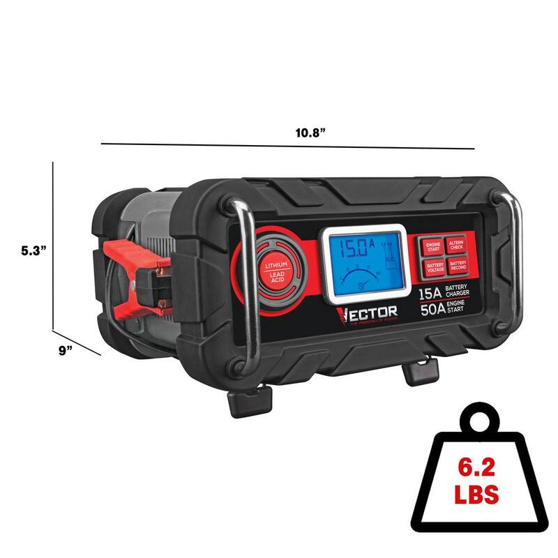 VECTOR 15 Amp Automatic 12V Battery Charger with 50 Amp Engine Start and Alternator Check - BC15BV