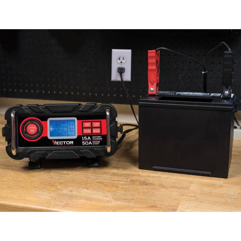 VECTOR 15 Amp Automatic 12V Battery Charger with 50 Amp Engine Start and Alternator Check - BC15BV