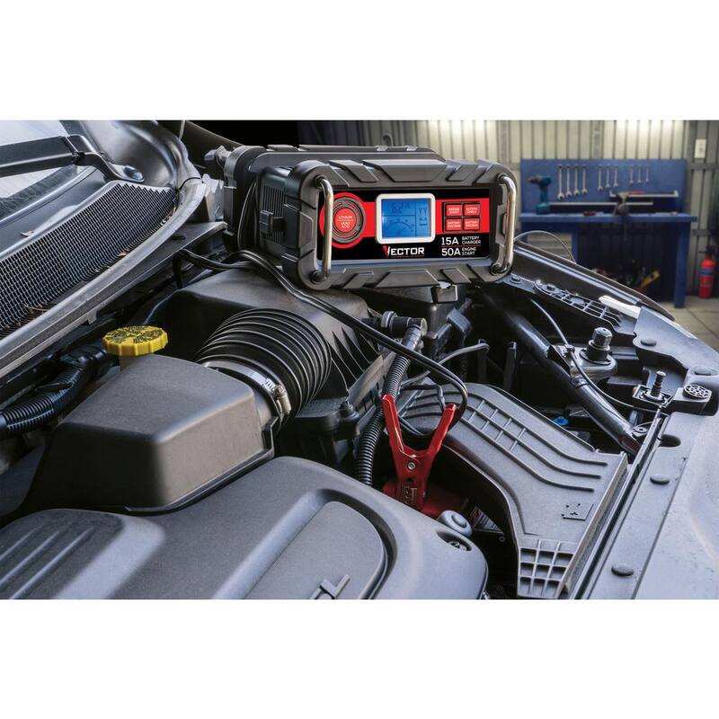 VECTOR 15 Amp Automatic 12V Battery Charger with 50 Amp Engine Start and Alternator Check - BC15BV