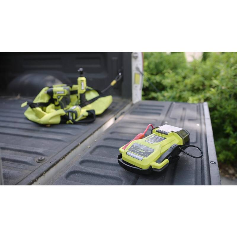 RYOBI ONE+ 18V Cordless 1600A Jump Starter with LED Work Light Kit with 2.0 Ah Battery and Charger - P7110
