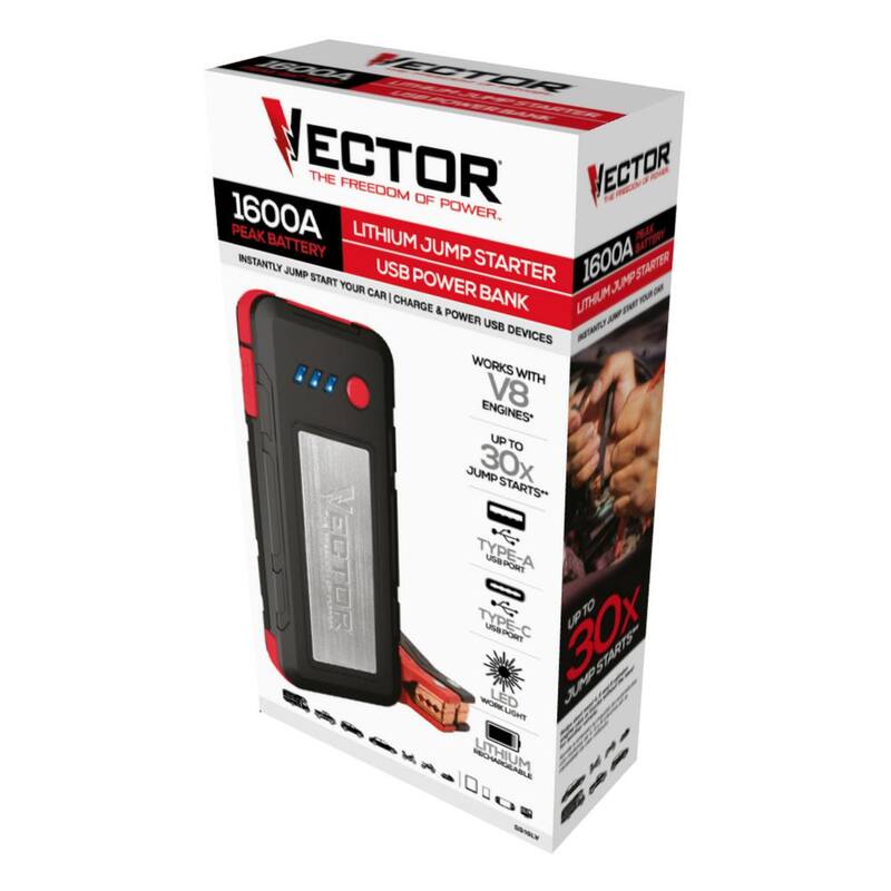 VECTOR 1600 Peak Amp Automotive Lithium Jump Starter, Portable Power - 15W USB-A & USB-C - SS16LV