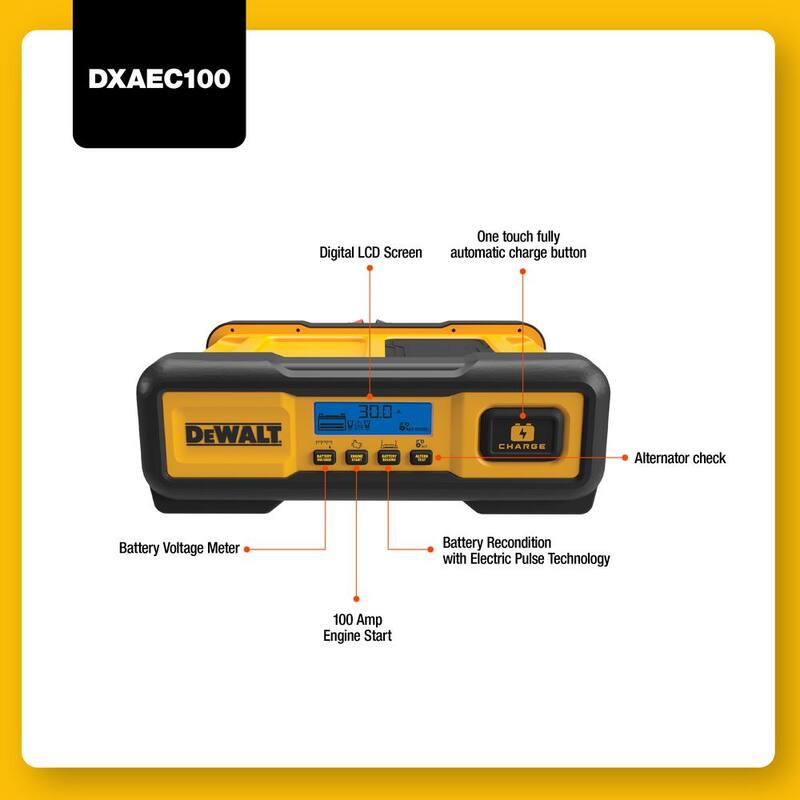 DEWALT Professional 30 Amp Battery Charger, 3 Amp Battery Maintainer with 100 Amp Engine Start - DXAEC100