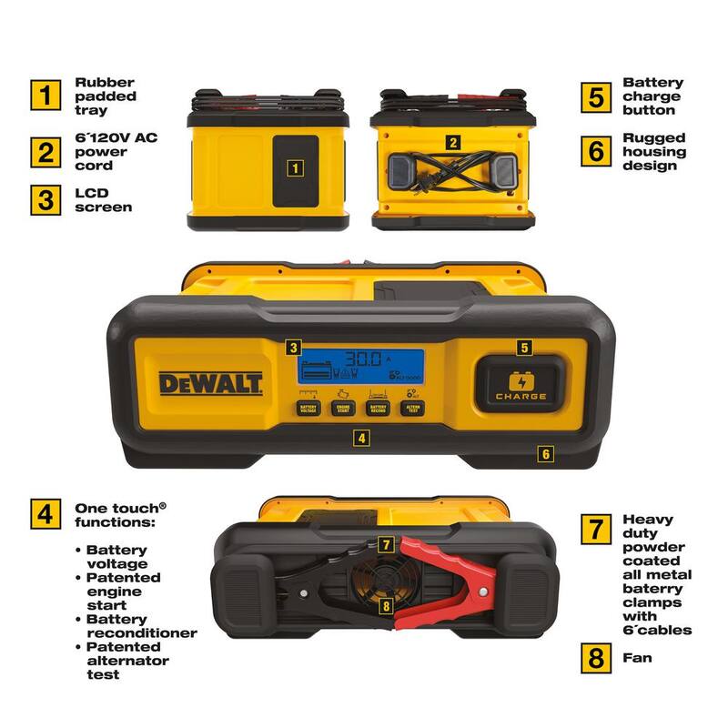 DEWALT Professional 30 Amp Battery Charger, 3 Amp Battery Maintainer with 100 Amp Engine Start - DXAEC100