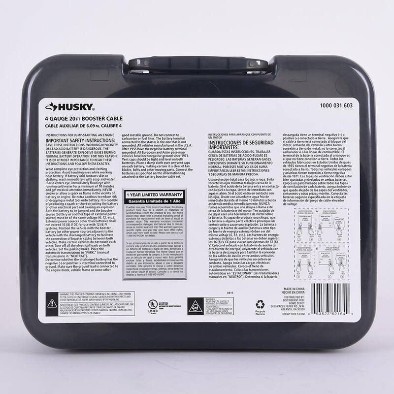 Husky 20 ft. 4-Gauge UL Booster Cable - 0160420-UL1