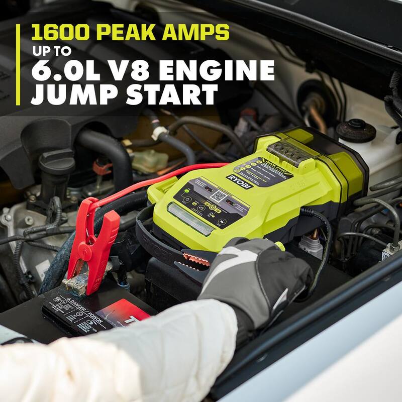 RYOBI ONE+ 18V Cordless 1600A Jump Starter with LED Work Light (Tool Only) - P7101A