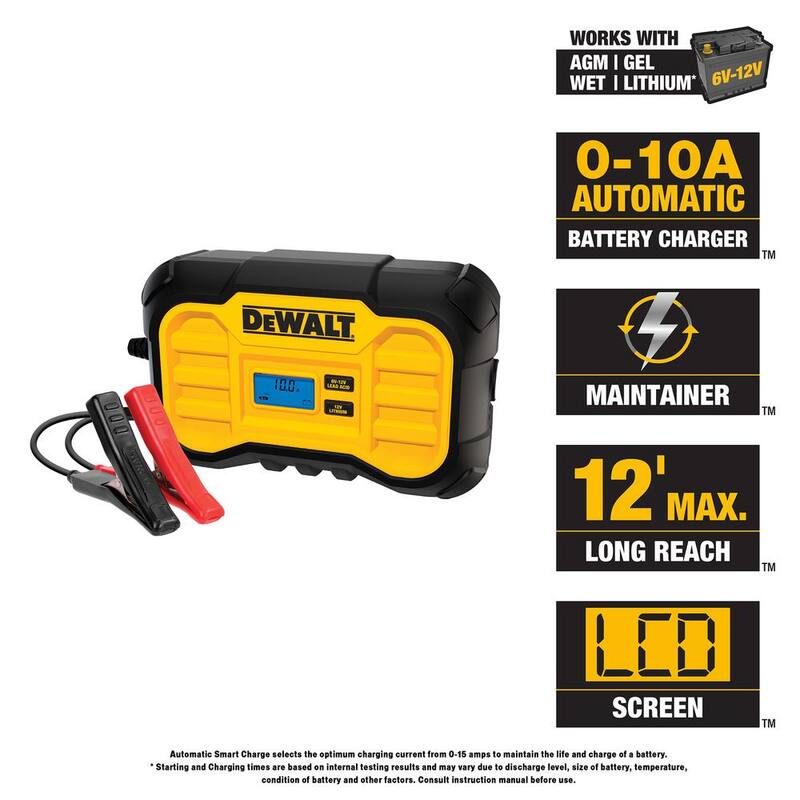 DEWALT Professional 10 Amp Battery Charger, Battery Maintainer, Battery Trickle Charger - DXAEC10