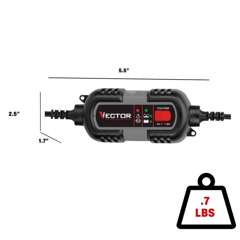 VECTOR 1.5 Amp Battery Charger, Battery Maintainer, Trickle Charger, 6V and 12V, Fully Automatic - BM315V
