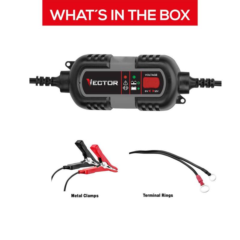VECTOR 1.5 Amp Battery Charger, Battery Maintainer, Trickle Charger, 6V and 12V, Fully Automatic - BM315V
