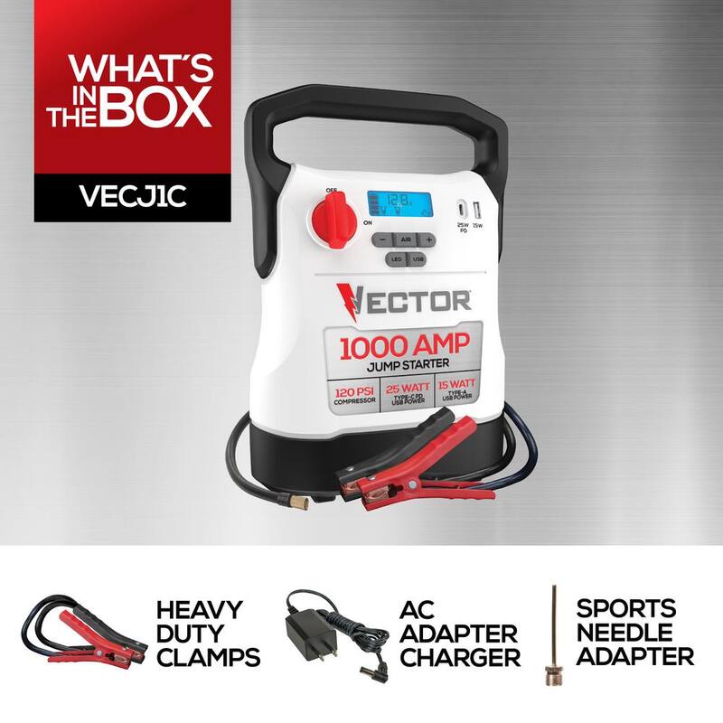 VECTOR 1000 Amp Jump Starter, Compressor, USB Power - VECJ1C