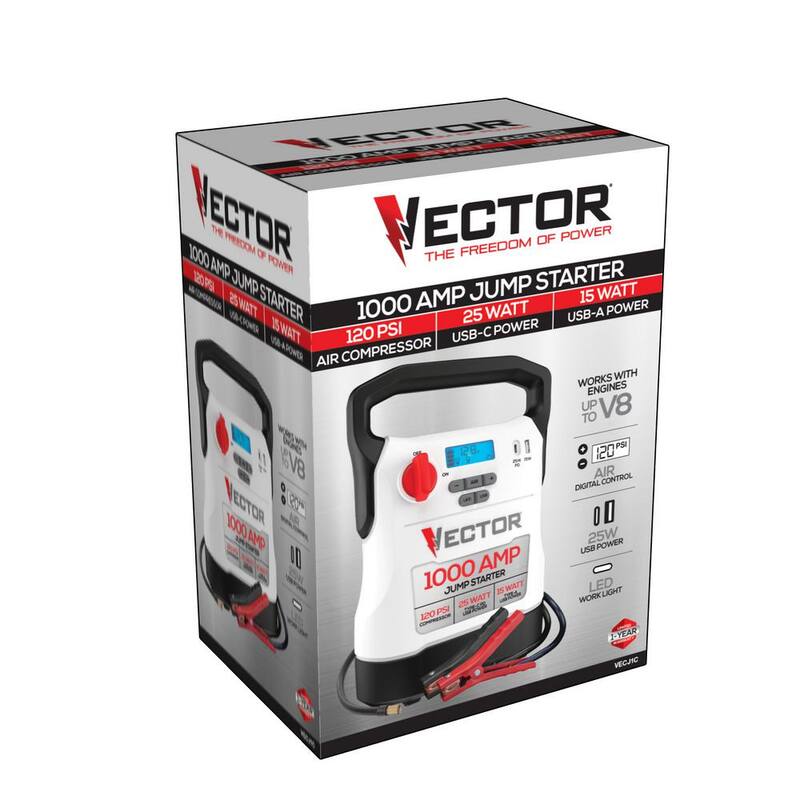 VECTOR 1000 Amp Jump Starter, Compressor, USB Power - VECJ1C