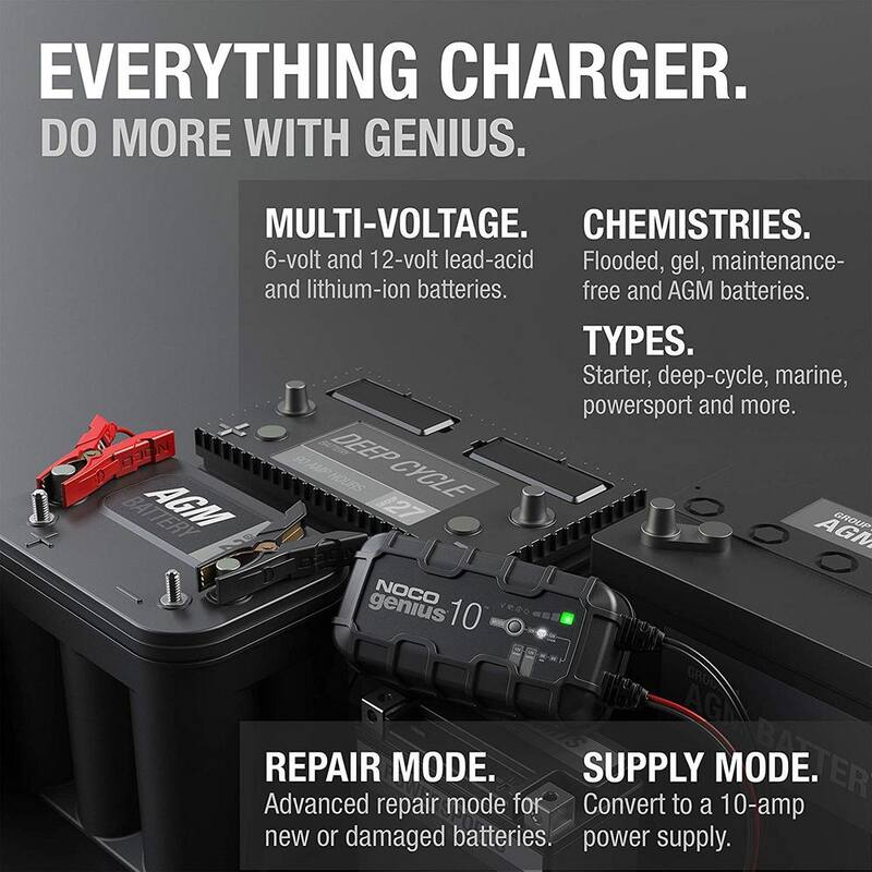 NOCO GENIUS GENIUS10, 10-Amp Fully-Automatic Smart Charger, 6V & 12V Battery Charger & Battery Maintainer - Genius10