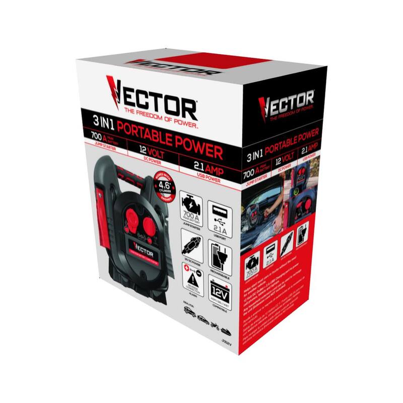 VECTOR 700 Peak Amp Automotive Jump Starter, Portable Power - 10W USB Port, 12V DC Port - J312V