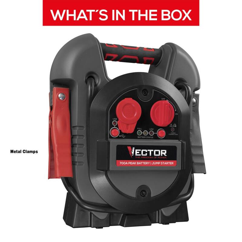VECTOR 700 Peak Amp Automotive Jump Starter, Portable Power - 10W USB Port, 12V DC Port - J312V