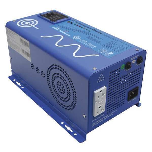 Aims Power Power Inverter and Battery Charger, Pure Sine Wave, 4,500 W Peak, 1,500 W Continuous, 2 Outlets - PICOGLF15W12V120VR