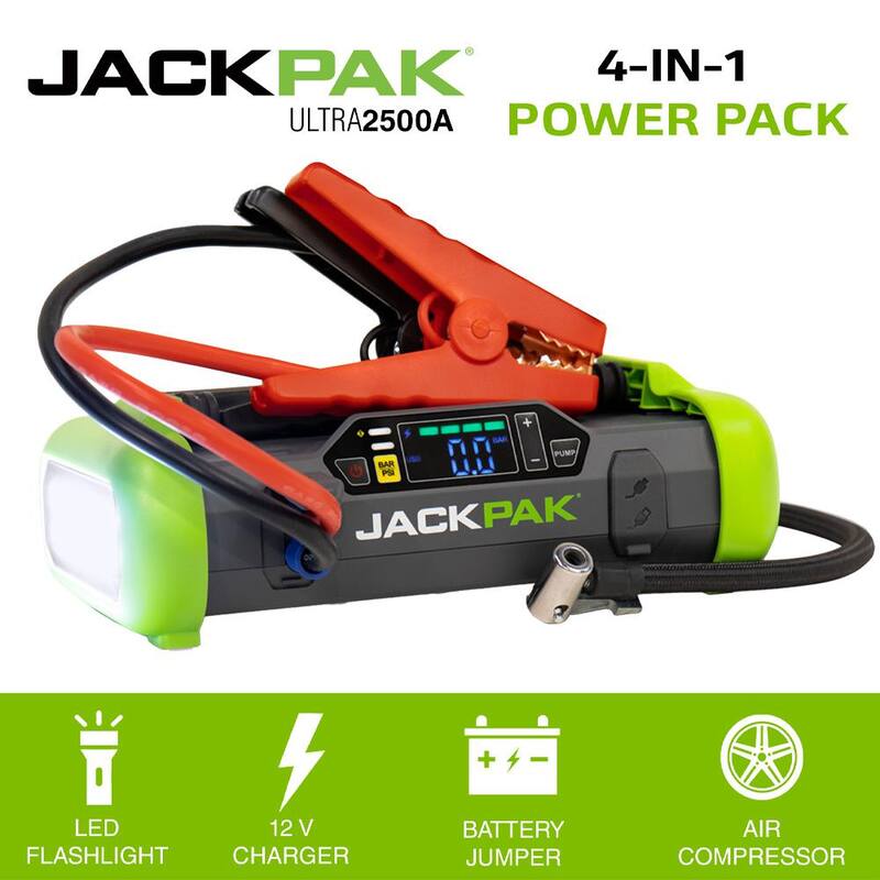 JACKPAK 150 PSI 2,500 Amp Ultra Multi-function 4-in-1 Jump Starter, Air Compressor, Flashlight, and Portable Charger - 5180050