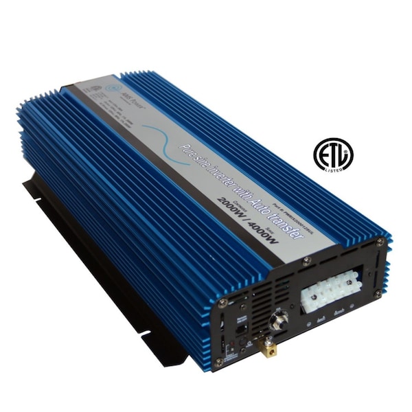 Aims Power Power Inverter, Pure Sine Wave, 4,000 W Peak, 2,000 W Continuous - PWRIX200012SUL