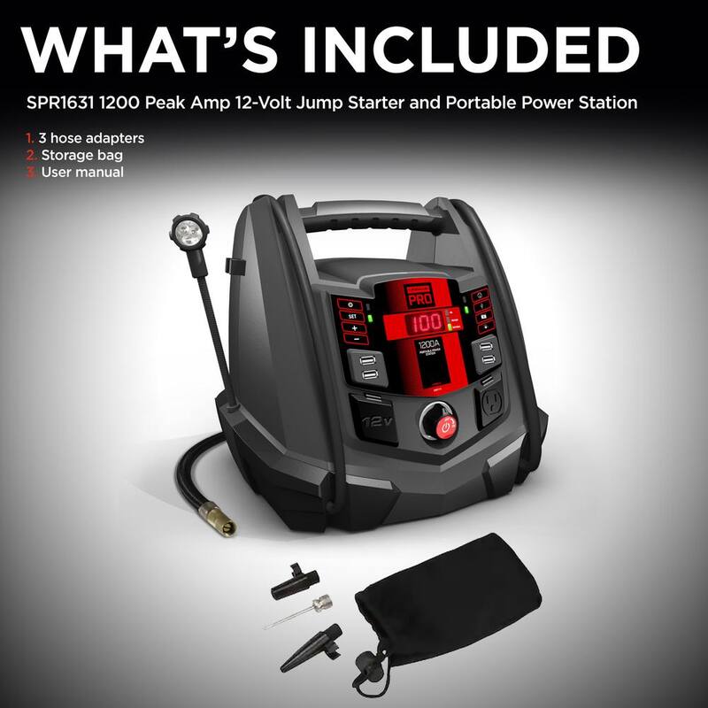 Schumacher Electric 1200 Peak Amp Portable Jump Starter and Power Station with 100 PSI Air Compressor for Pro, Home, and Off Grid Use - SPR1631
