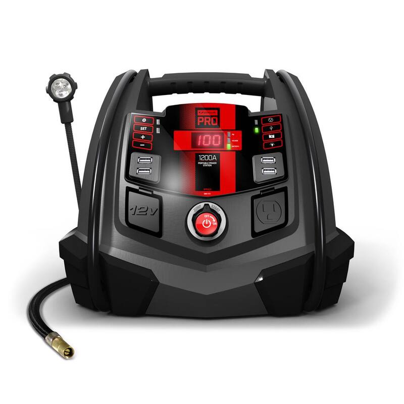 Schumacher Electric 1200 Peak Amp Portable Jump Starter and Power Station with 100 PSI Air Compressor for Pro, Home, and Off Grid Use - SPR1631