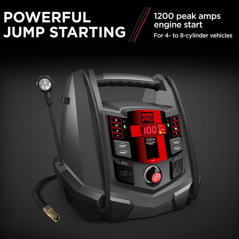 Schumacher Electric 1200 Peak Amp Portable Jump Starter and Power Station with 100 PSI Air Compressor for Pro, Home, and Off Grid Use - SPR1631