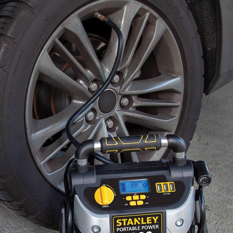 Stanley 1200 Peak Amp Automotive Jump Starter, Portable Power - 2.1A/10W USB Port, 120 PSI Air Compressor - J5C09D