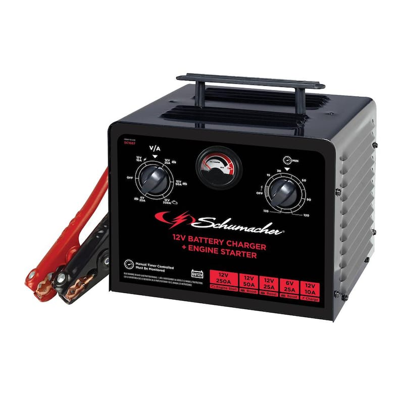 Schumacher Electric Automotive 6 Volt, 12 Volt, 250 Amp Manual Timer Controlled Battery Charger and Jump Starter with 135 Minute Timer - SC1667
