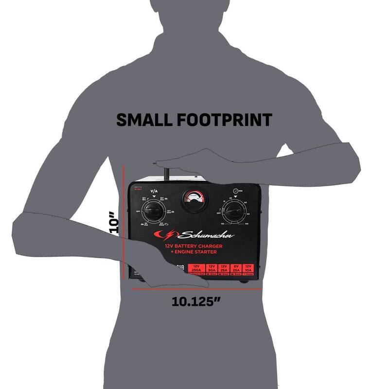 Schumacher Electric Automotive 6 Volt, 12 Volt, 250 Amp Manual Timer Controlled Battery Charger and Jump Starter with 135 Minute Timer - SC1667