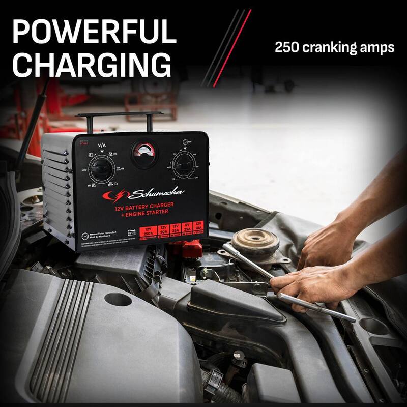 Schumacher Electric Automotive 6 Volt, 12 Volt, 250 Amp Manual Timer Controlled Battery Charger and Jump Starter with 135 Minute Timer - SC1667