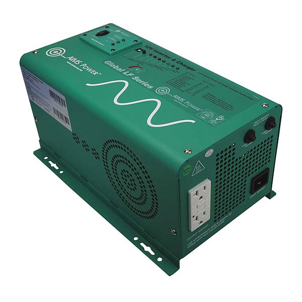 Aims Power Power Inverter and Battery Charger, Pure Sine Wave, 3,750 W Peak, 1,250 W Continuous, 2 Outlets - PICOGLF12W12V120AL