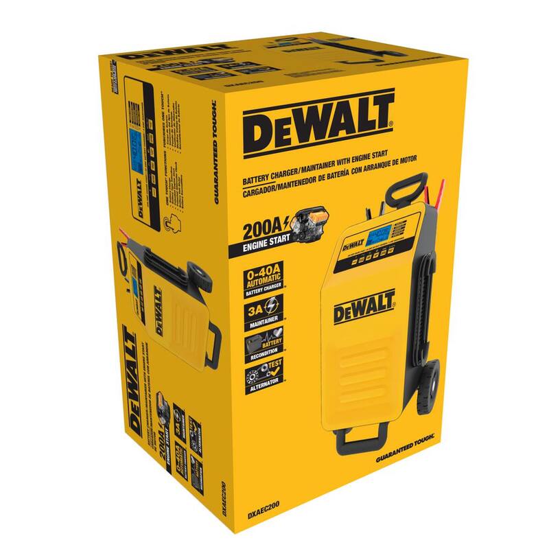 DEWALT Professional Rolling 40 Amp Battery Charger, 3 Amp Maintainer with 200 Amp Engine Start - DXAEC200