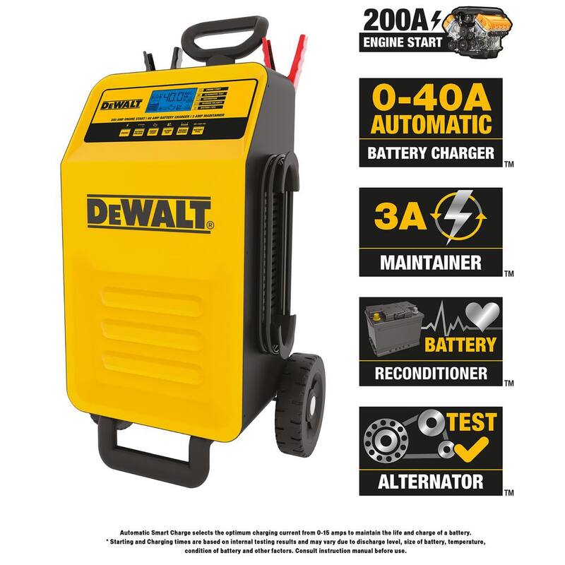 DEWALT Professional Rolling 40 Amp Battery Charger, 3 Amp Maintainer with 200 Amp Engine Start - DXAEC200