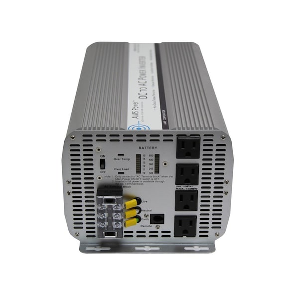 Aims Power Power Inverter, Modified Sine Wave, 10,000 W Peak, 5,000 W Continuous, 4 Outlets - PWRINV500036W
