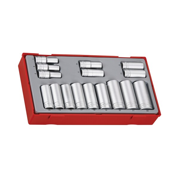 Teng Tools 3/8" 16 Piece 6 Point 7 to 22mm Deep Sockets and 72 Teeth Ratchet Set - socketratchetbundle