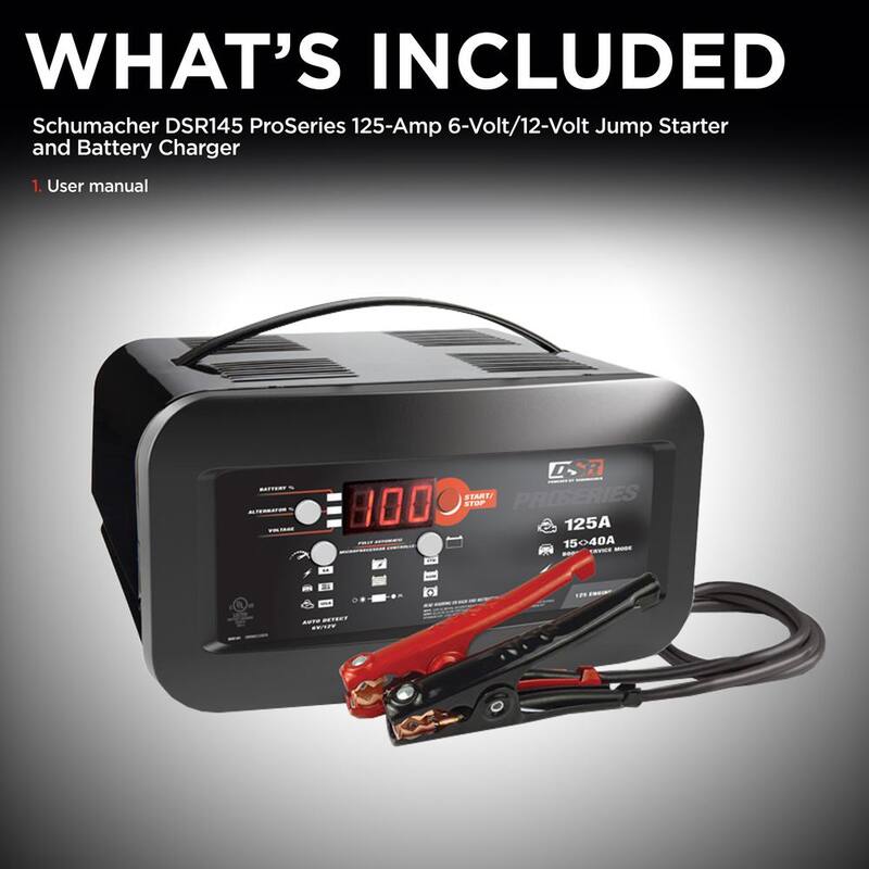 Schumacher Electric DSR Professional Grade 6 and 12 Volt, 125 Peak Amps, Battery Charger and Engine Starter - DSR145