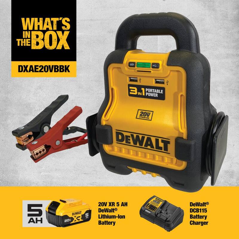DEWALT Battery Booster Combo Pack Compatible With 20V XR 5 AH Lithium-Ion Battery, includes 5AH Battery and Charger - DXAE20VBBK