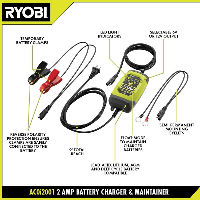 RYOBI 2 Amp Battery Charger and Maintainer - AC0i2001