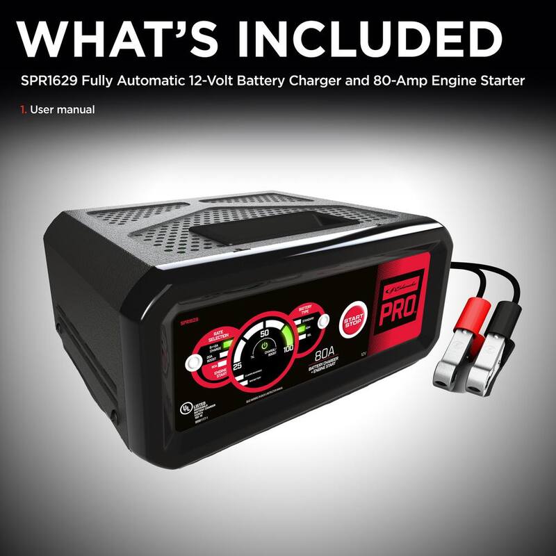 Schumacher Electric 80 Amp Automotive Battery Charger, Engine Starter, Maintainer with Boost Mode for Pro and Home Use - SPR1629