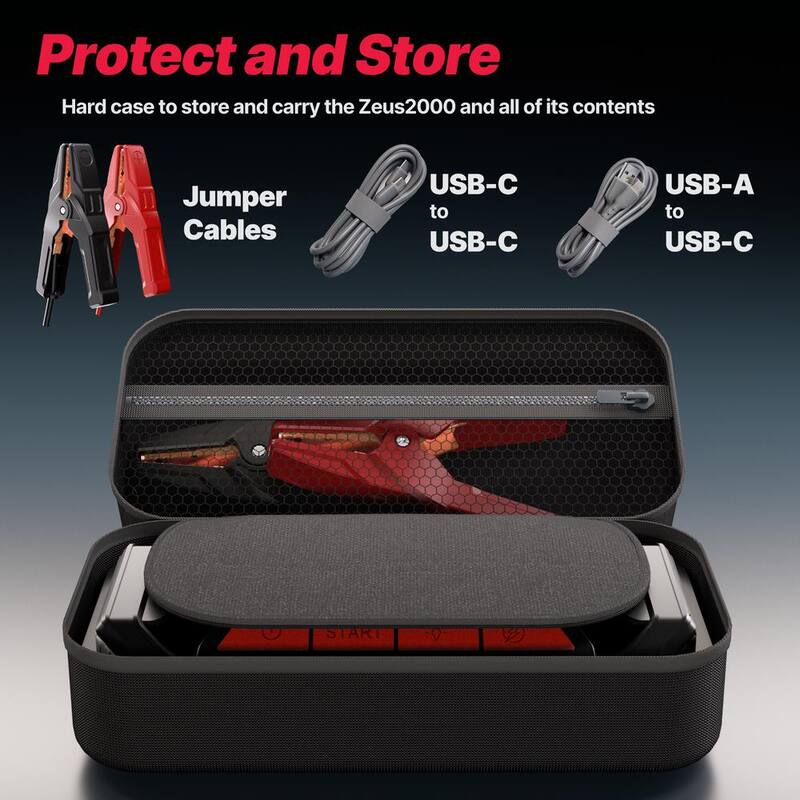 One Smart Consumer Electronics Gear 2000A 12V Portable Jump Starter, Up to 8.5L Gas and 6L Diesel Engines, Built-In 20000 mAh USB Power Bank, with Hard Case - OAJS-2001