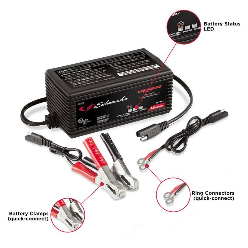 Schumacher Electric Automotive 1.5 Amp 6 Volt and 12 Volt Fully Automatic Battery Maintainer - SC1319