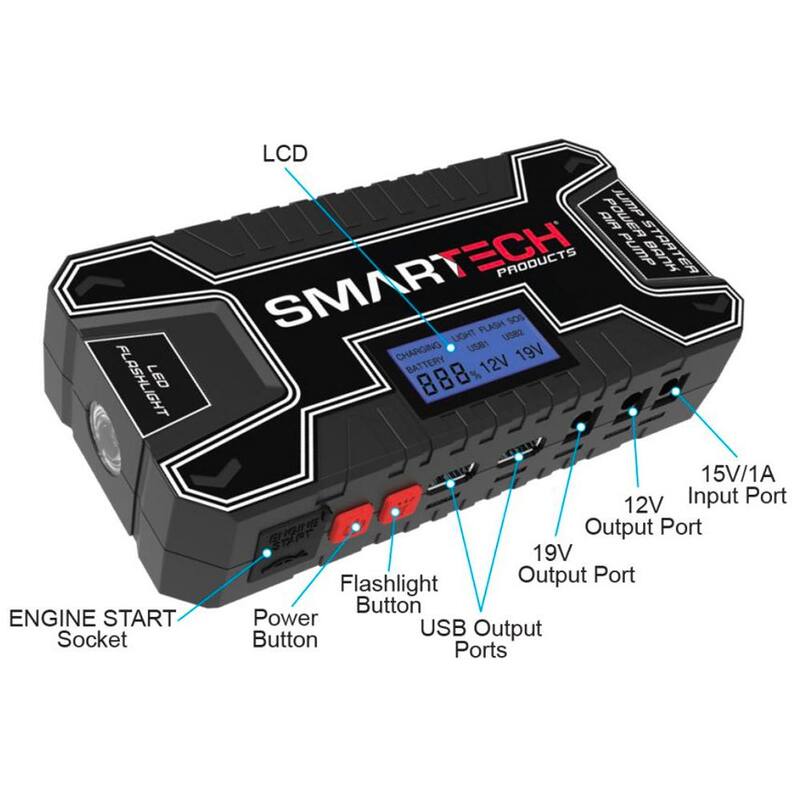 Smartech Products Power Kit TECH-5000P Vehicle Jump Starter and Power Bank with Accessories + Air Compressor + Carrying Case - TECH-5000P