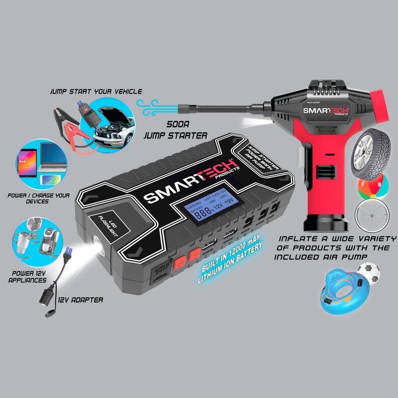 Smartech Products Power Kit TECH-5000P Vehicle Jump Starter and Power Bank with Accessories + Air Compressor + Carrying Case - TECH-5000P