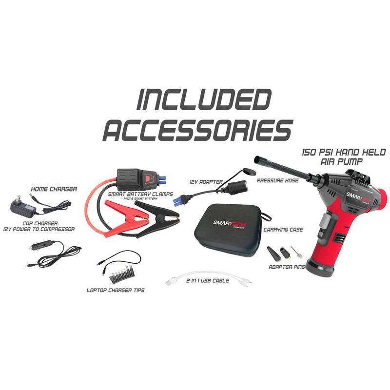 Smartech Products Power Kit TECH-5000P Vehicle Jump Starter and Power Bank with Accessories + Air Compressor + Carrying Case - TECH-5000P