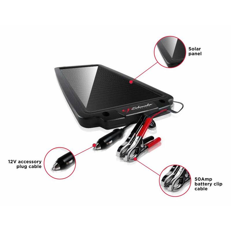 Schumacher Electric Automotive 12-Volt Solar Battery Maintainer with Quick-Connect Clamps and DC Accessory Plug - SP-200
