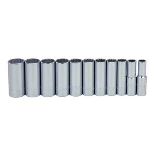 Proto 1/2" Drive Deep Socket Set SAE 11 Pieces 1/2 in to 1 1/8 in , Full Polish - J54104