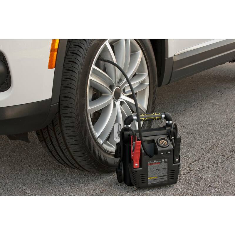 Stanley 1000 Peak Amp Automotive Jump Starter, Portable Power - 2.1A/10W USB Port, 12V outlet, 120 PSI Air Compressor - J5C09