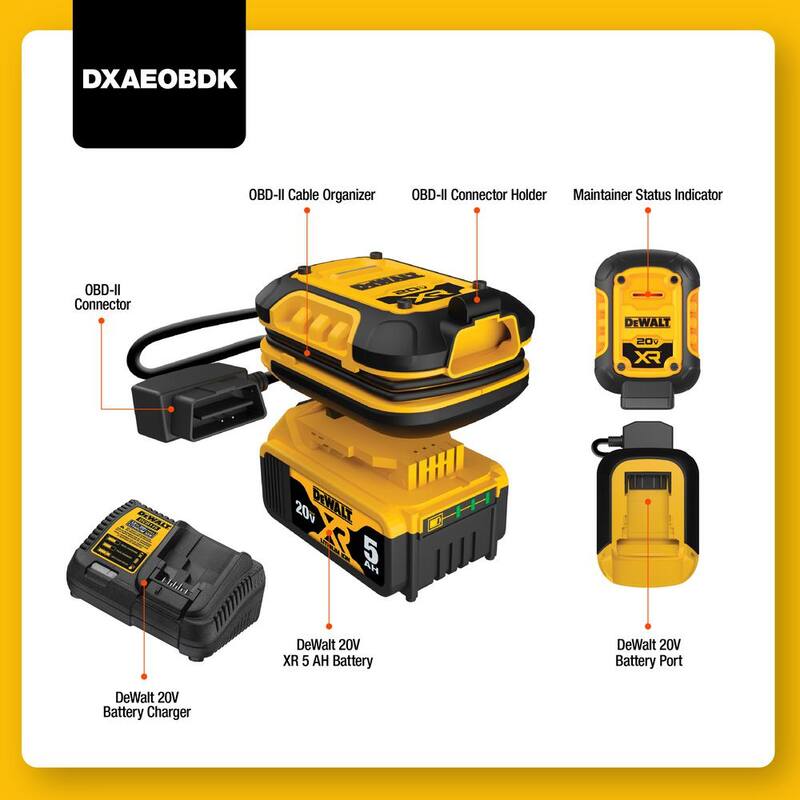 DEWALT 12V Auto Battery Maintainer Includes 20V x R 5AH Battery, DCB115 Charger - DXAEOBDK
