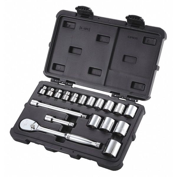 Westward 3/8" Drive Socket Set SAE 18 Pieces 1/4 in to 1 in , Chrome - 53PN35