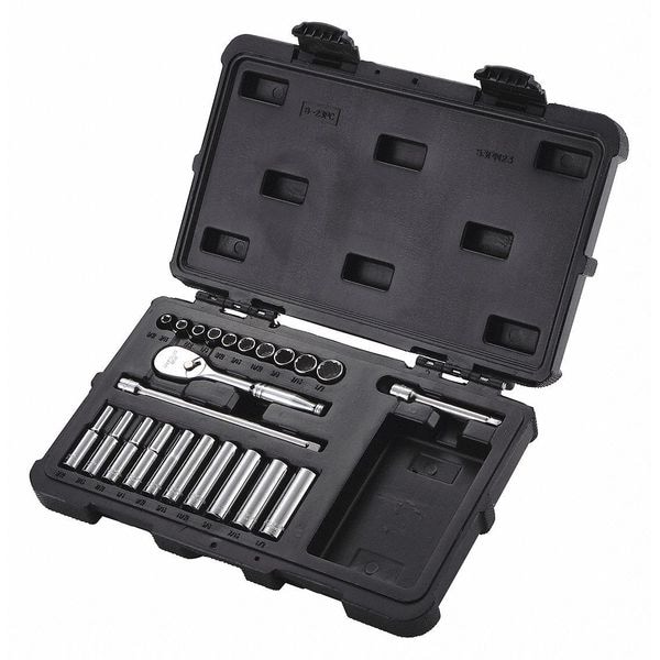 Westward 1/4" Drive Socket Set SAE 23 Pieces 5/32 in to 1/2 in , Chrome - 53PN23